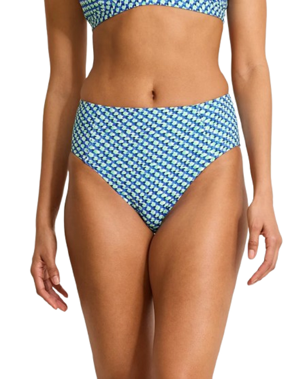 Tommy Bahama Blue and Lime Patterned High-Waist Bikini Bottom